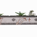 Traditional Building Exterior Wall Featuring Brick Texture Decorative Patterns And Greenery 3d model