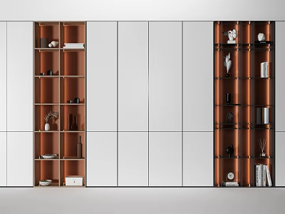 Modern Display Cabinet Featuring Dark Brown Open Shelves White Closed Doors And Decorative Vases Books 3d model