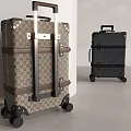 Classic Luggage Design With Brown Patterned And Black Suitcase Featuring Wheels And Straps 3d model
