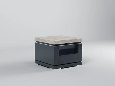 Modern Corner Table With Marble Top And Black Storage Cabinet 3d model