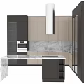 Modern Kitchen With Black And White Cabinets Marble Countertop And Built in Lighting