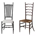 Classic Dining Chairs With Vertical Slat Scalloped Backs White Upholstered Brown Woven Seats