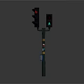 Black Street Traffic Light With Pedestrian Signal And Pole