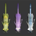 Colorful Fantasy Cat Figurines With Wings In Yellow Purple Blue Hues