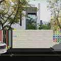Modern Stone Building Exterior Wall With Black Gate Number 5-803 And Surrounding Trees Greenery
