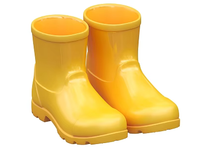 Yellow Rubber Rain Boots with Short Shaft and Non Slip Sole for Kids 3d model