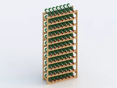 Wooden Wine Rack with Multiple Layers Green Wine Bottles Modern Home Bar Storage Design 3d model