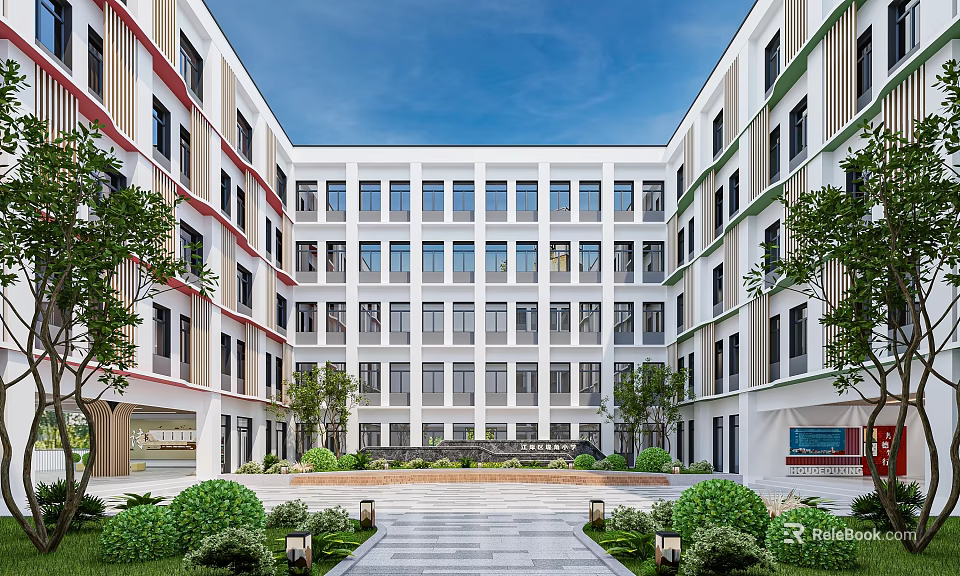 Modern School Campus With Central Courtyard And Greenery 3d model 