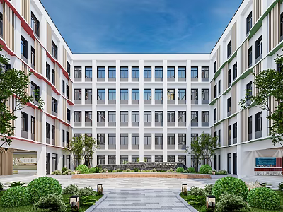 Modern School Campus With Central Courtyard And Greenery 3d model