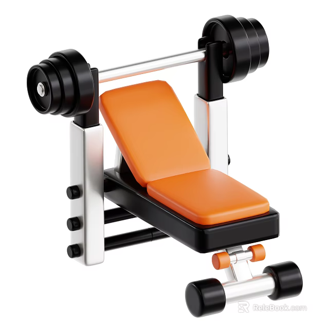 Adjustable Home Gym Weight Bench With Orange Padded Seat Barbell And Metal Frame 3d model 