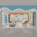 Modern Retail Store Interior With Curved Decor Shelves Display Counters And Bright Lighting