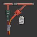 Hardware Tools Pipeline Fittings With Red And Green Knobs And Metal Tag 3d model