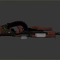 Red Black Mechanical Weapon Featuring Gear Structure Metal Parts And Transparent Components