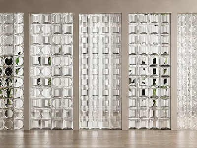 Transparent Glass Block Room Divider For Modern Interior Design With Natural Light 3d model