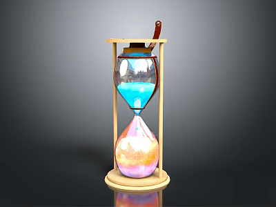 Unique Decorative Hourglass With Wooden Frame Blue Pink Sand And Spoon On Top 3d model