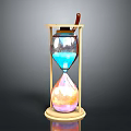 Unique Decorative Hourglass With Wooden Frame Blue Pink Sand And Spoon On Top
