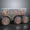Vintage Rusty Tank With Six Wheels Metallic Finish And Bottom Reflections