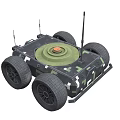 Military Robot Vehicle With Four Wheels Camouflage Design Circular Top And Antenna
