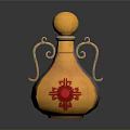 Decorative Daily Life Product Yellow Bottle With Red Floral Pattern And Metal Handles