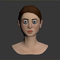 3D Rendered Woman Face With Brown Hair Orange Eyeshadow And Red Lips