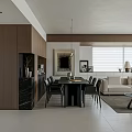 Modern Living And Dining Room Interior With Sofa Dining Table Rug And Window Blinds