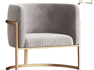 Elegant Light Gray Velvet Single Sofa With Gold Metal Frame Design 3d model