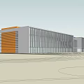Modern Commercial Complex With Glass Curtain Wall And Sleek Linear Design