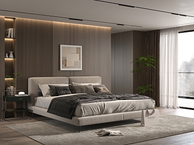 Minotti Double Bedroom Bedside Background Wall Nightstand 3d model