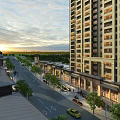 Aerial Planning Of Urban Area With High Rise Buildings Tree Lined Street And Vehicles