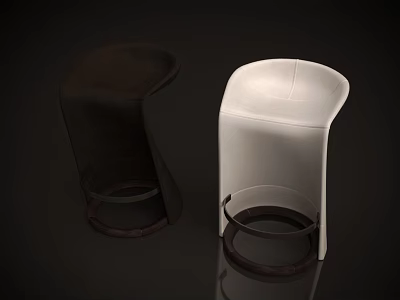 Modern Brown and White Bar Stools with Curved Seats and Circular Bases 3d model