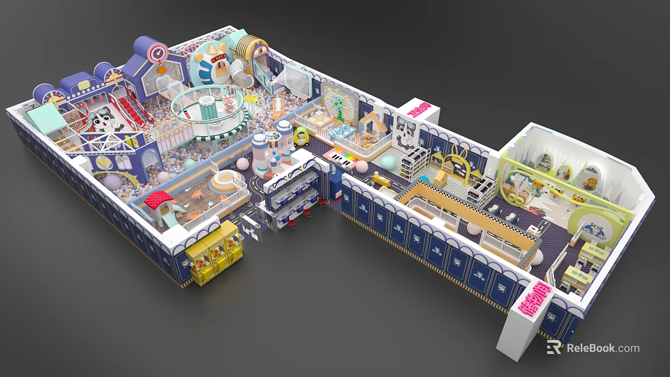 Vibrant Playground Design With Multiple Play Zones Slides Climbing Frames Carousel And Interactive Games 3d model