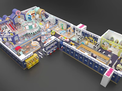 Vibrant Playground Design With Multiple Play Zones Slides Climbing Frames Carousel And Interactive Games 3d model