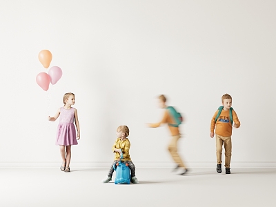 Modern Multiplayer Children's Group Children's Figures Boys Girls Little Girls with Balloons Running Little Boys 3d model