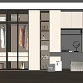 Modern Wardrobe with Glass Door and Open Shelves Storage in Interior with Dressing Table Mirror