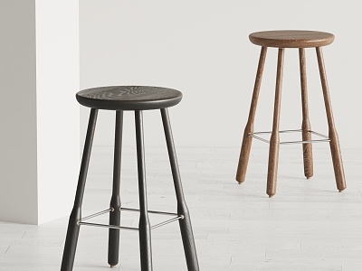 Modern Bar Stool Solid Wood Stool 3d model