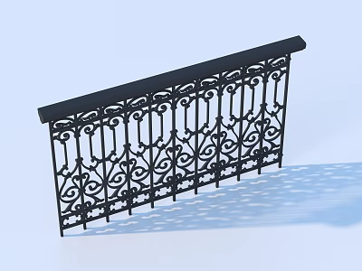 Black Wrought Iron Railing With Intricate Decorative Patterns For Architecture 3d model