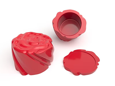 Red Patterned Flower Shaped Decorative Ornament Set Of Three Decor Pieces 3d model