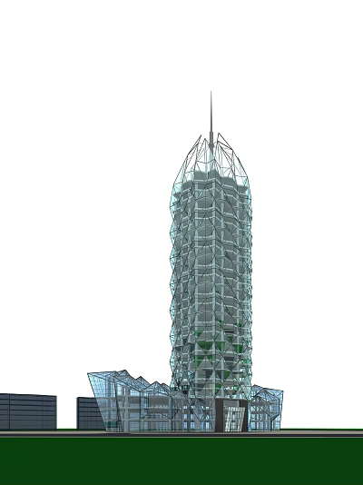 Modern High Rise Office Building With Glass Facade And Unique Green Structure Design 3d model