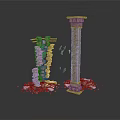 Modern Scene Featuring Two Stone Columns One Standing and One Collapsed with Debris 3d model