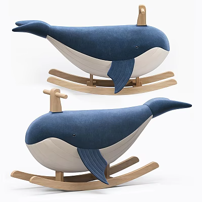 Building Blocks Whale Shaped Rocking Chair With Blue White Design And Wooden Base For Kids 3d model