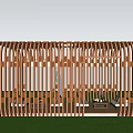 Wooden Pergola With Curved Structure Cutout Design And Bench On Green Grass