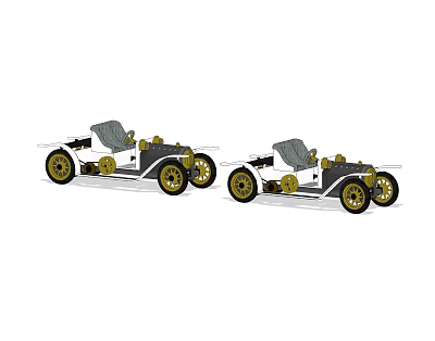 Electric Toy Vintage Style Convertible Cars With Two Seats And Classic Gold Wheels 3d model