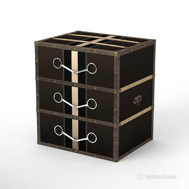 Vintage Style Dark Colored Decorative Cabinet With Three Drawers And Metal Handles 3d model 