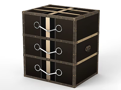 Vintage Style Dark Colored Decorative Cabinet With Three Drawers And Metal Handles 3d model