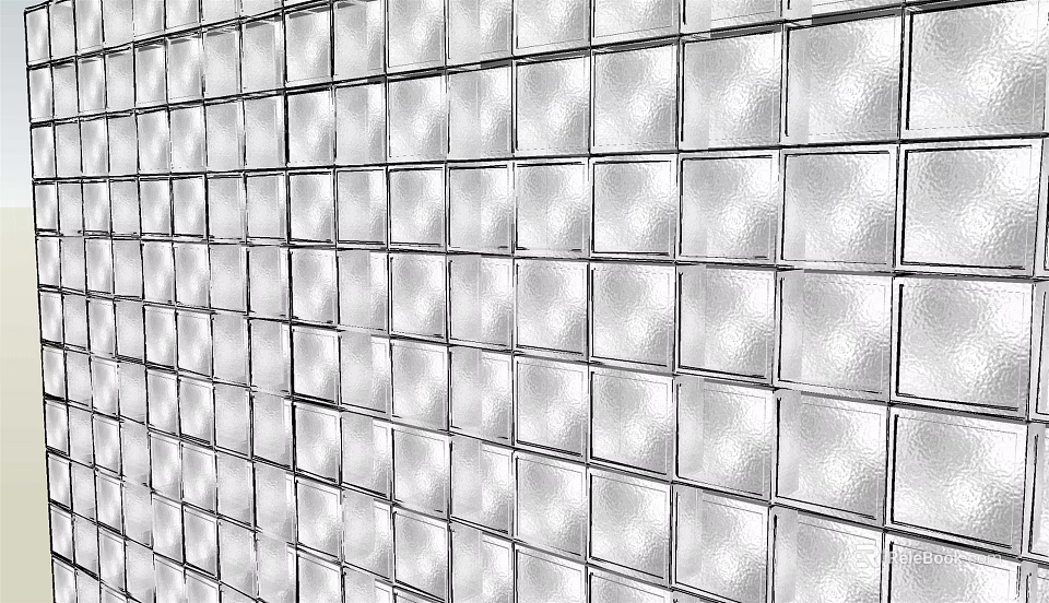 Square Transparent Glass Block Wall With Glossy Surface And Neat Arrangement 3d model 
