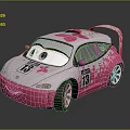 Cartoon Pink And White Race Car With Floral Patterns Number 13 Big Eyes Rear Spoiler