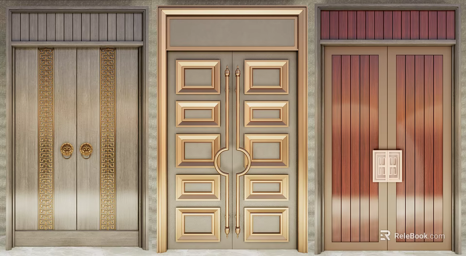Elegant Classic Double Doors With Various Designs Decorative Panels Metallic Finishes 3d model 