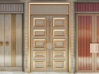 Elegant Classic Double Doors With Various Designs Decorative Panels Metallic Finishes 3d model