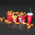 KFC Fried Chicken Bucket With French Fries And Cold Drink In Red Cup
