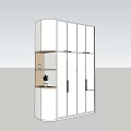 Modern White Wardrobe With Multiple Doors And Side Shelf Featuring Small Plant 3d model